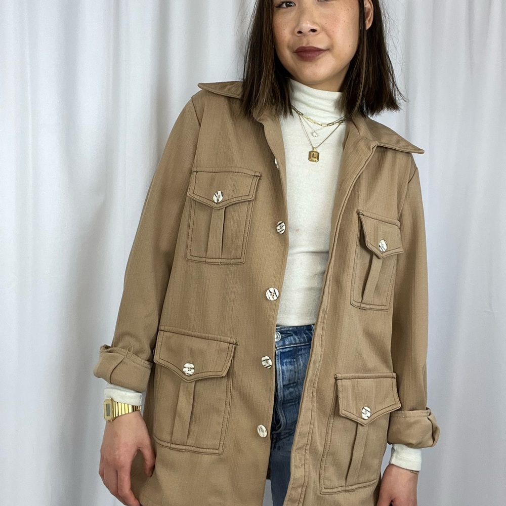 Vintage Tan/Beige Button-Up Shacket